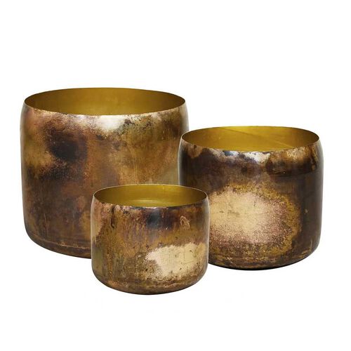 Kelda Metal Pots Plath Set Of 3 - Antique Gold